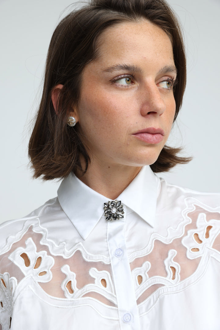 Black Crystal Pearl Flower Button