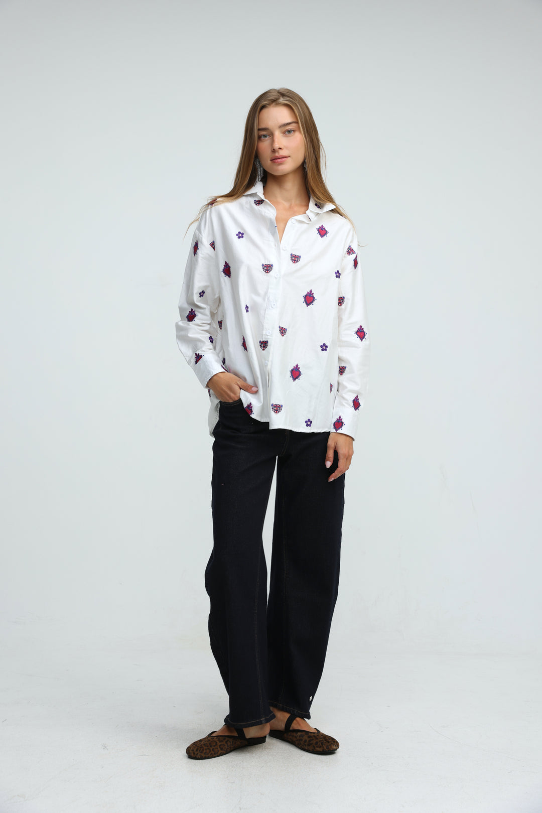 Tiger Embroidered White Buttoned Shirt