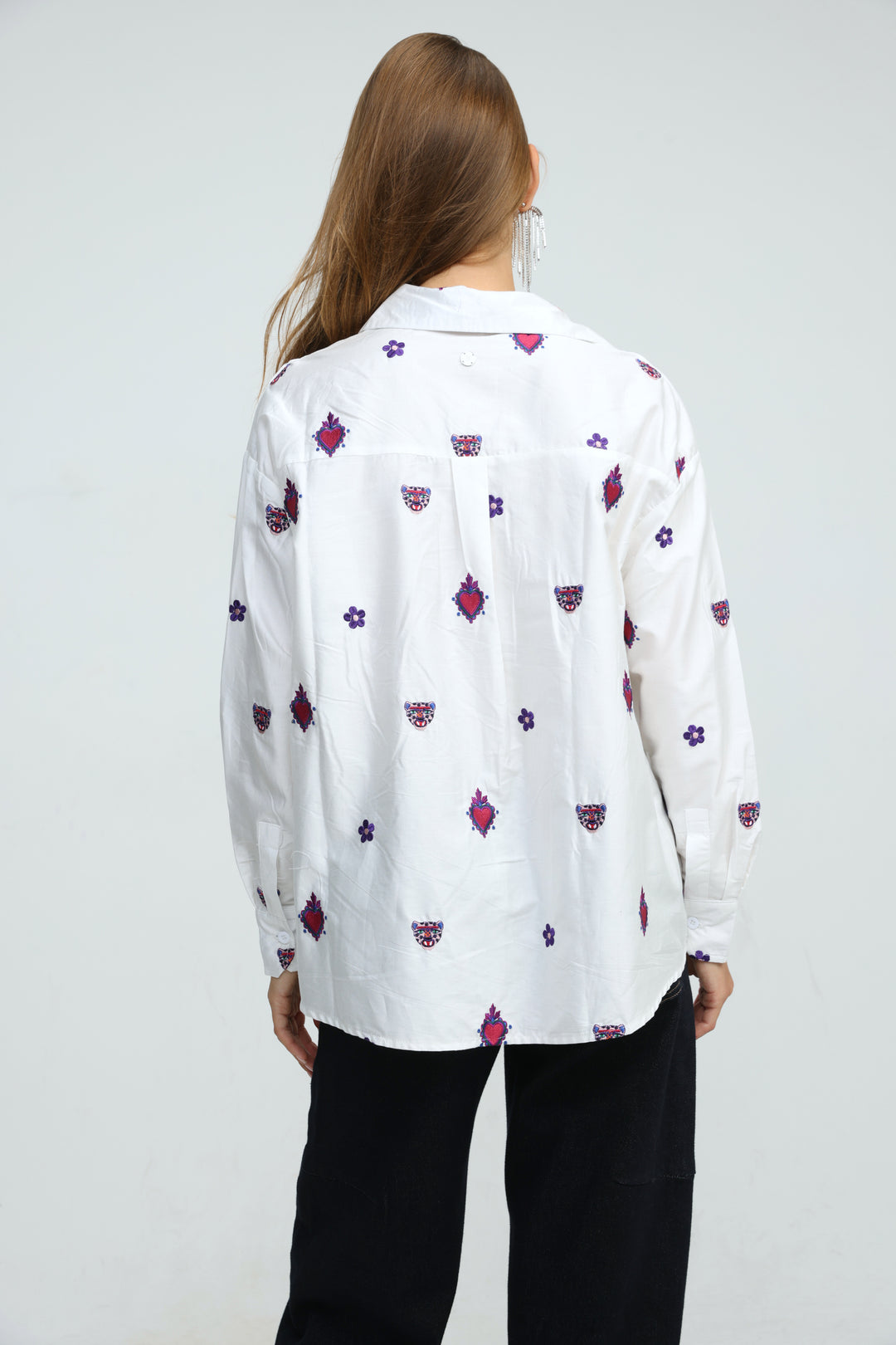 Tiger Embroidered White Buttoned Shirt