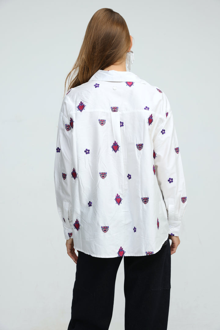 Tiger Embroidered White Buttoned Shirt