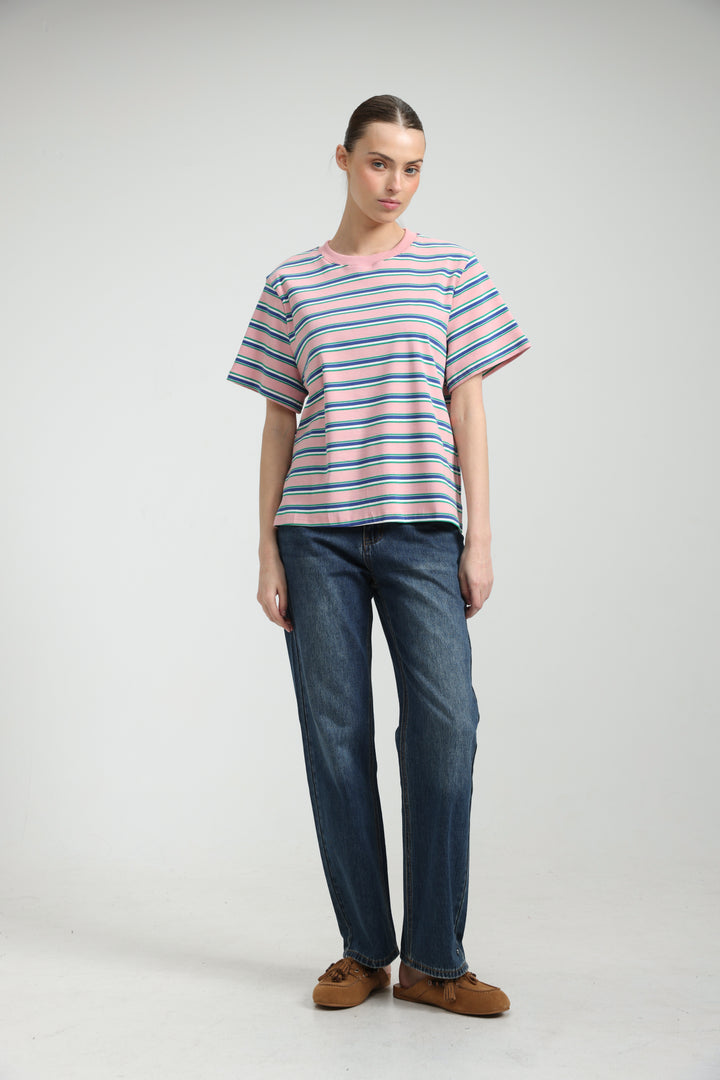 Simpla Pink Striped T-Shirt
