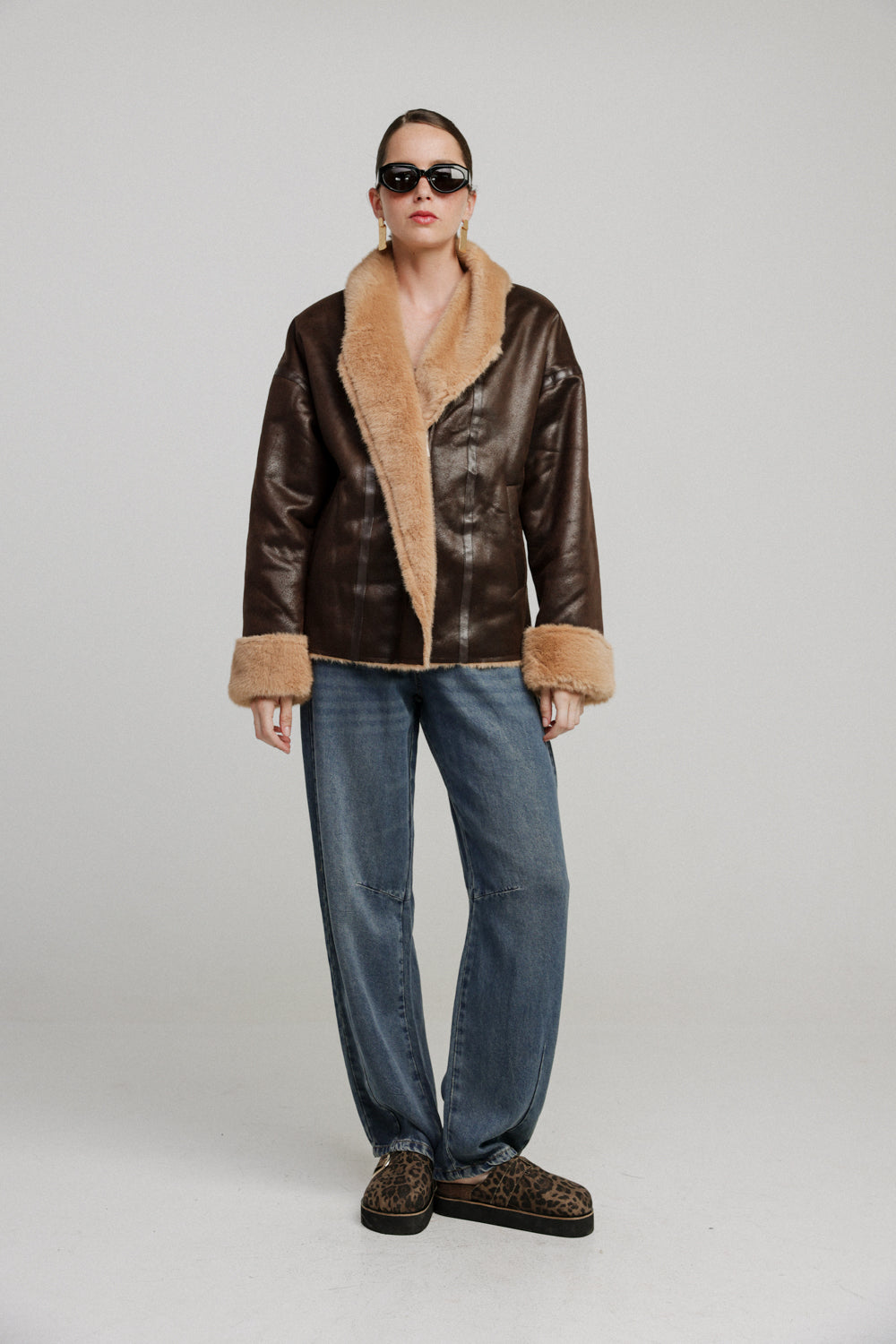 Dina Brown Faux Leather Coat