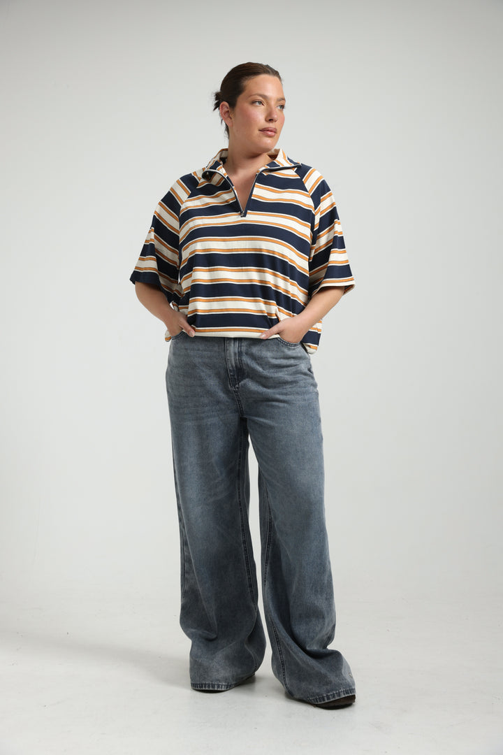 Adamon Navy Striped Polo