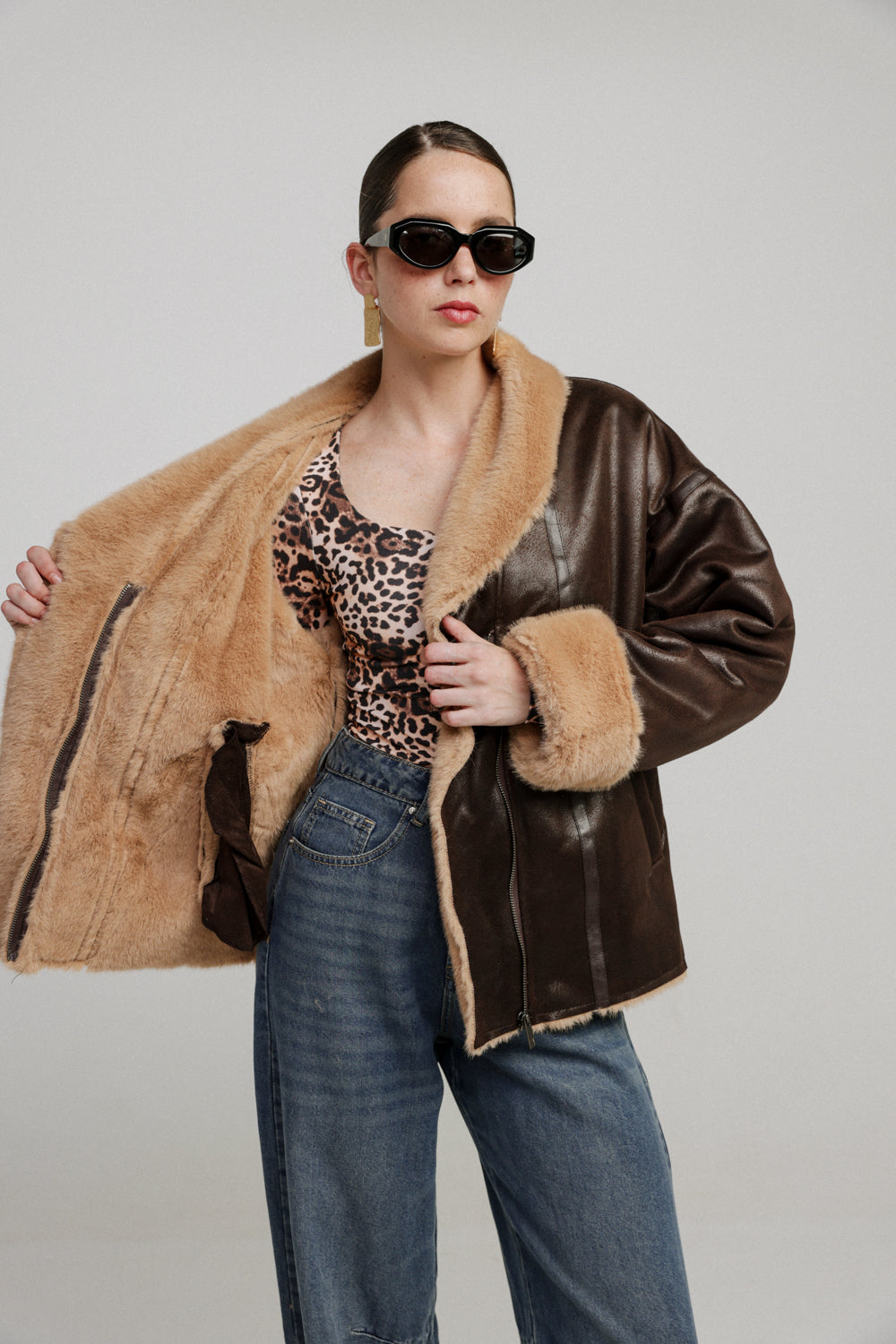 Dina Brown Faux Leather Coat