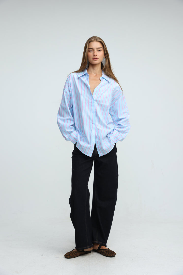 Relaxed Striped Light Blue Buttoned Shirt