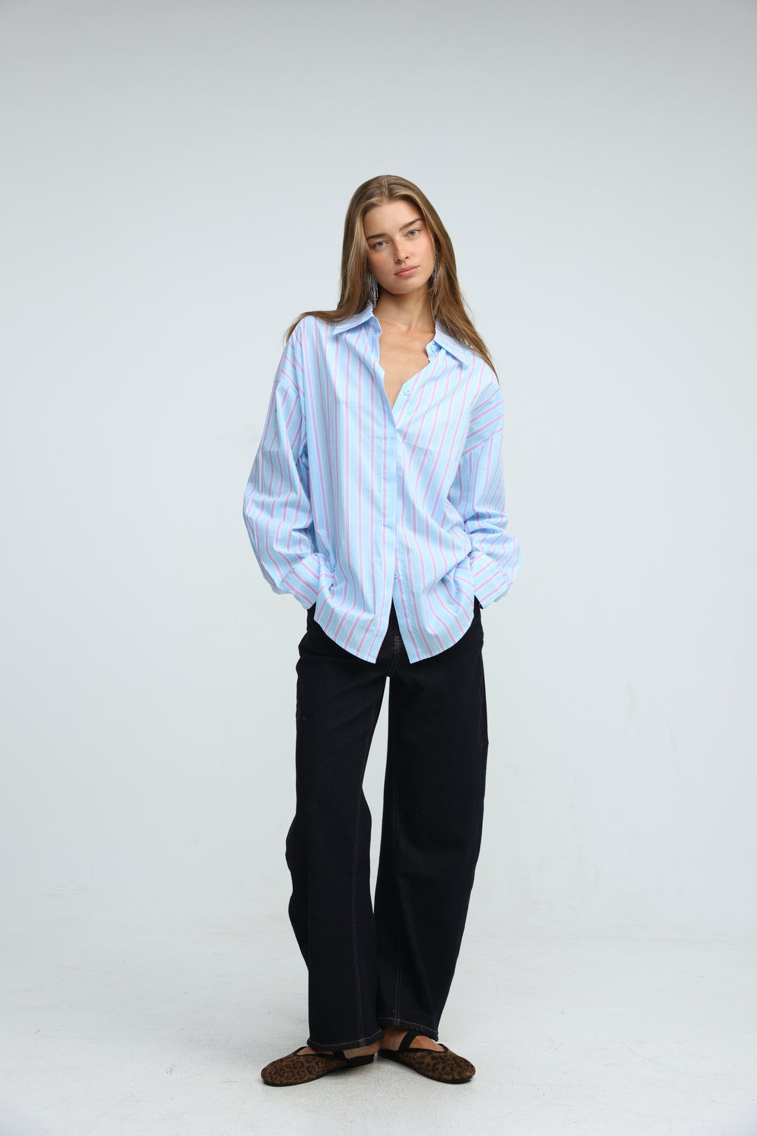 Relaxed Striped Light Blue Buttoned Shirt