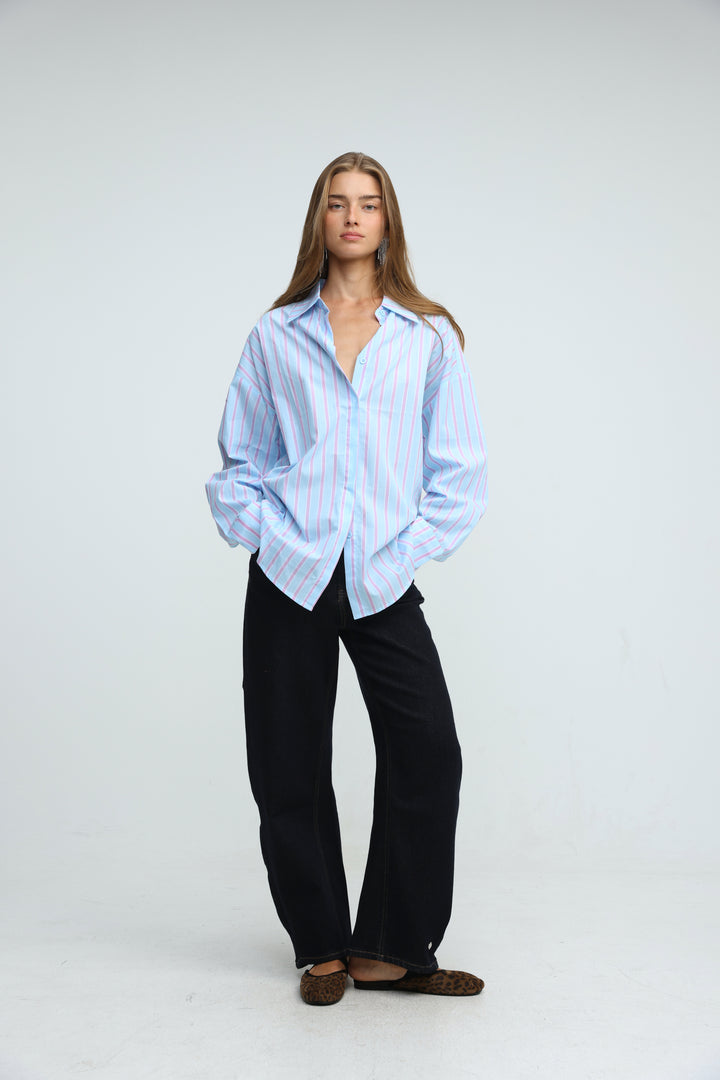 Relaxed Striped Light Blue Buttoned Shirt