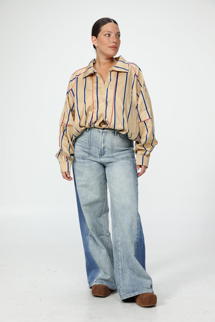 White Piped Buttoned Shirt