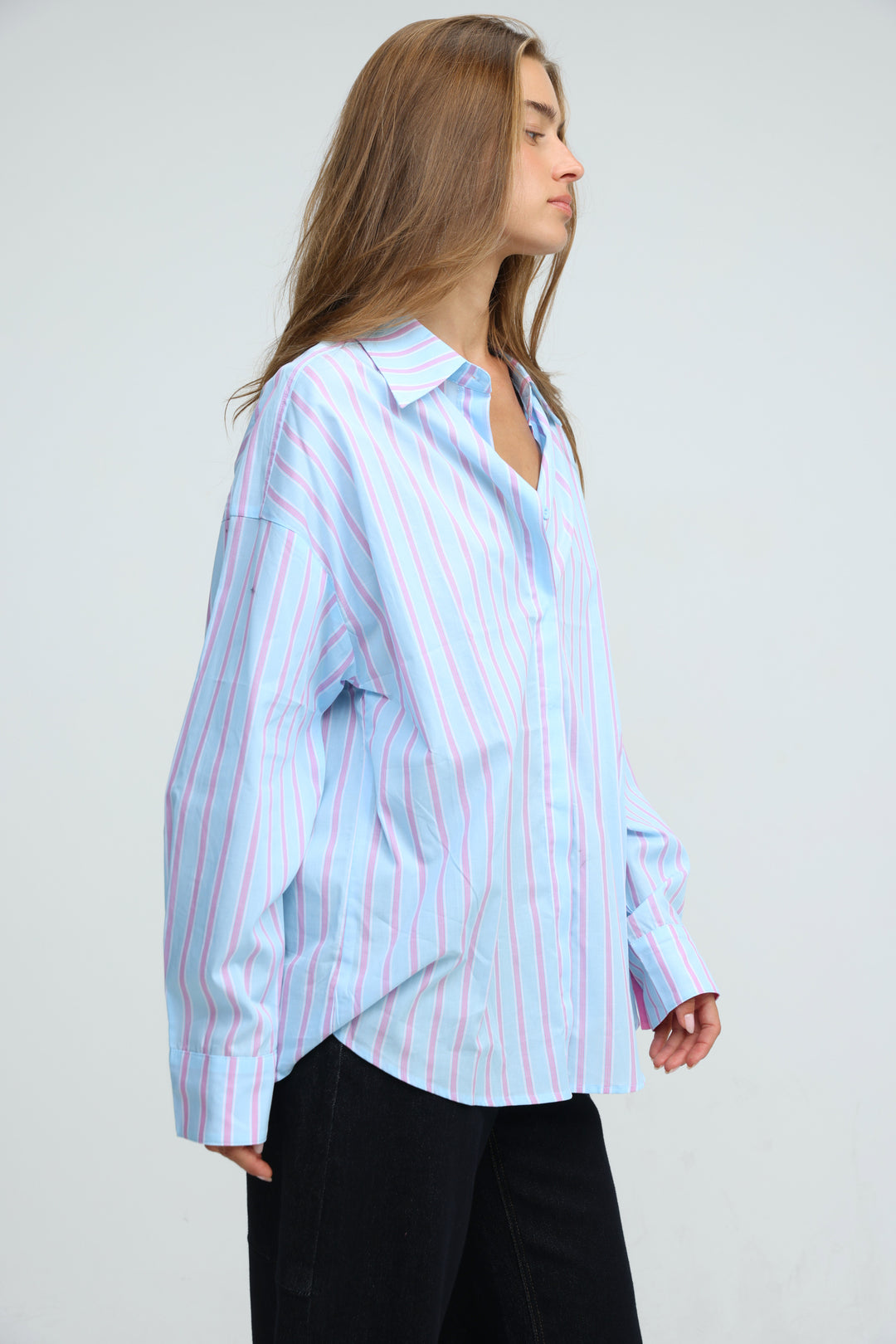 Relaxed Striped Light Blue Buttoned Shirt