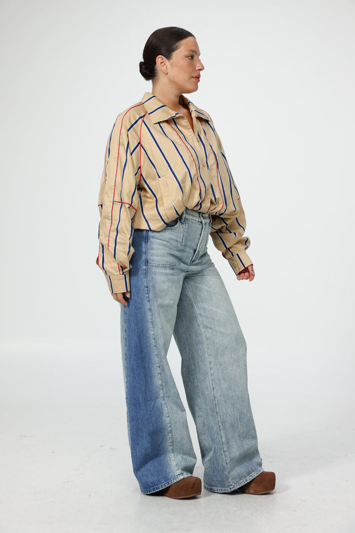 White Piped Buttoned Shirt