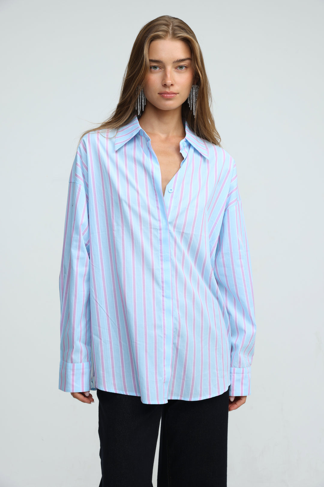 Relaxed Striped Light Blue Buttoned Shirt