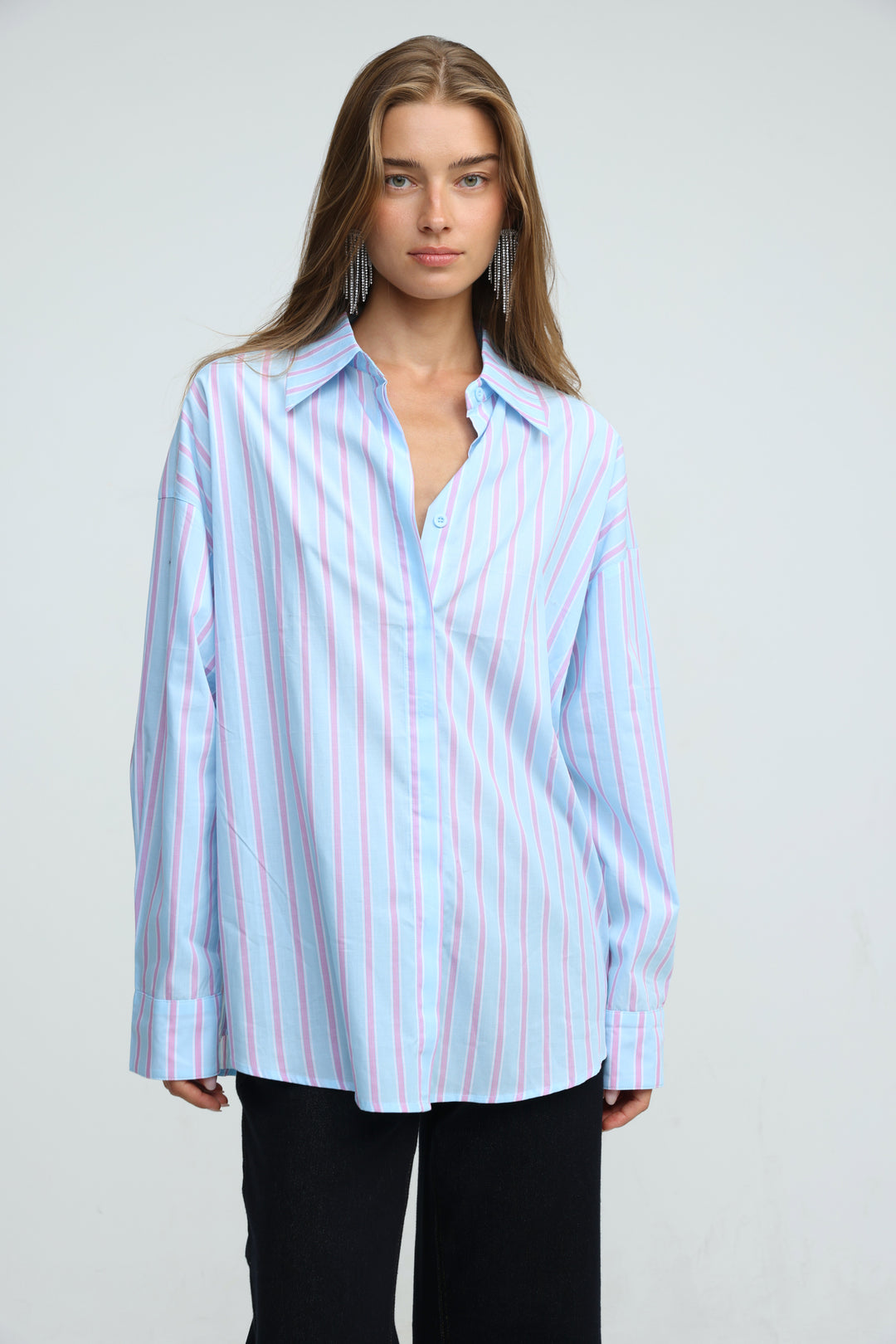 Relaxed Striped Light Blue Buttoned Shirt