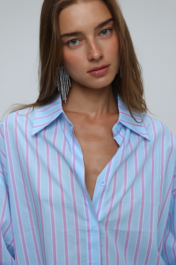 Relaxed Striped Light Blue Buttoned Shirt
