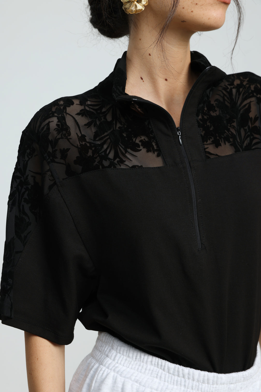 Adamon Black Floral Velvet Polo