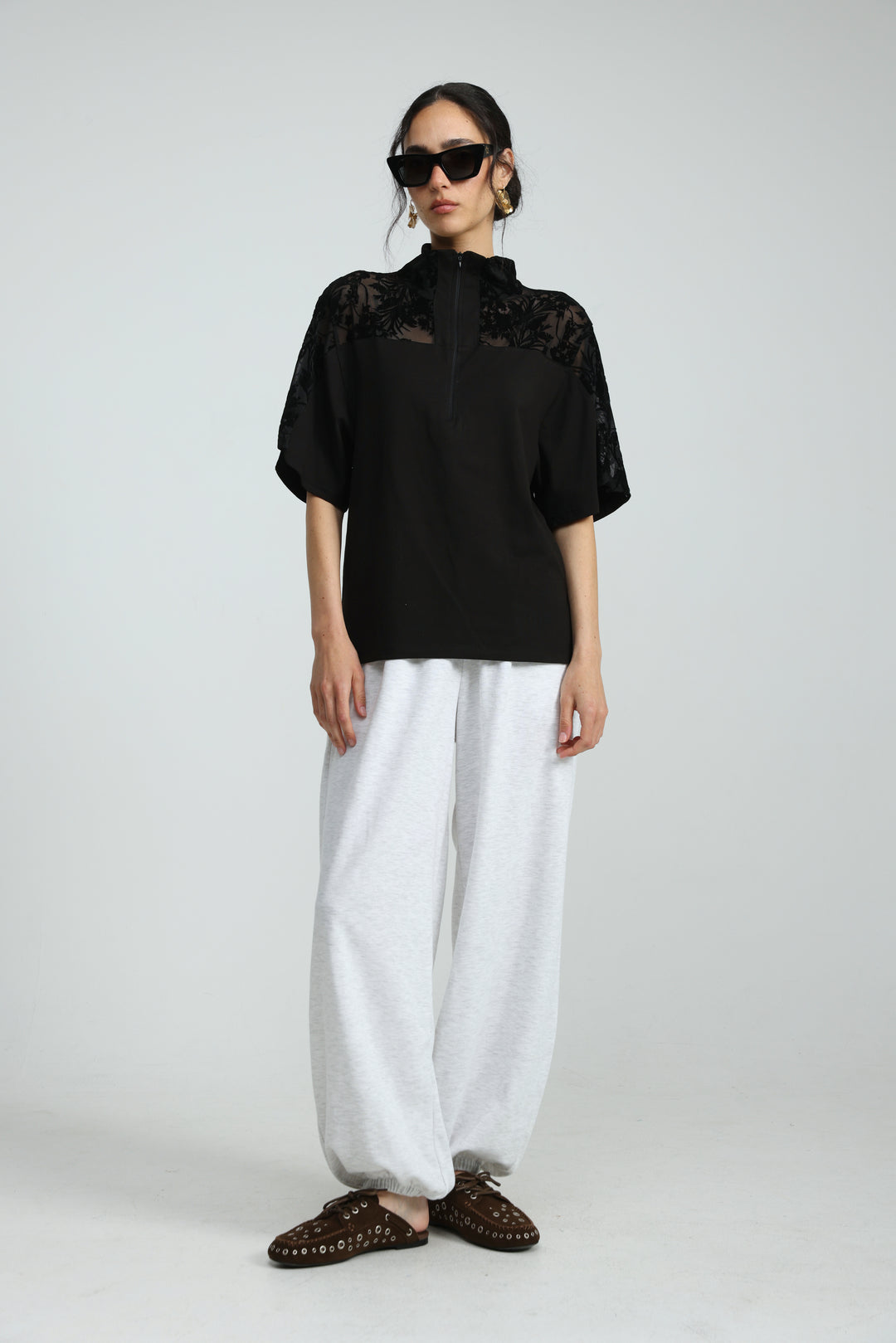 Adamon Black Floral Velvet Polo