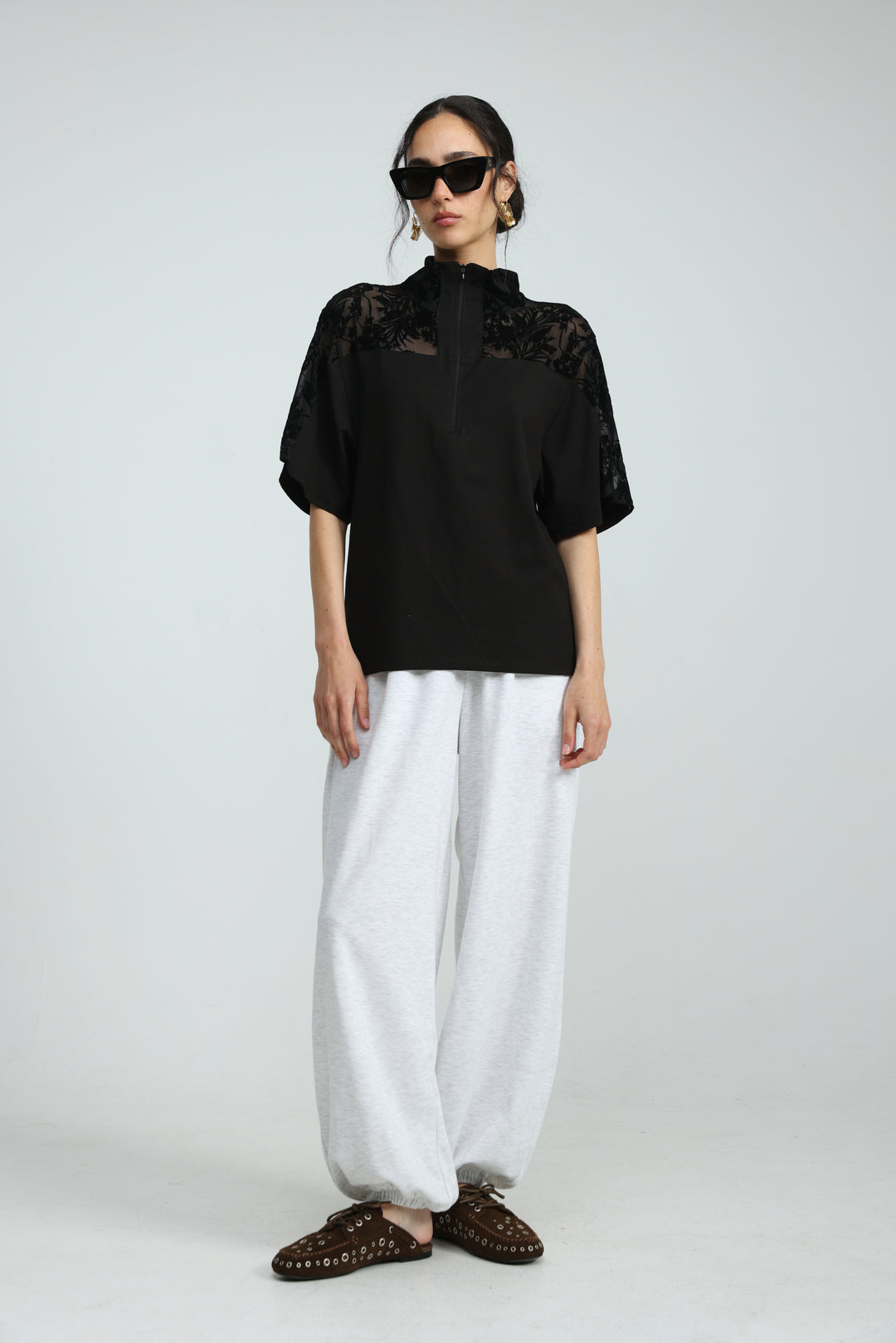 Adamon Black Floral Velvet Polo