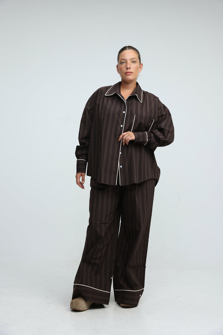 Piped Brown Striped Bottoms