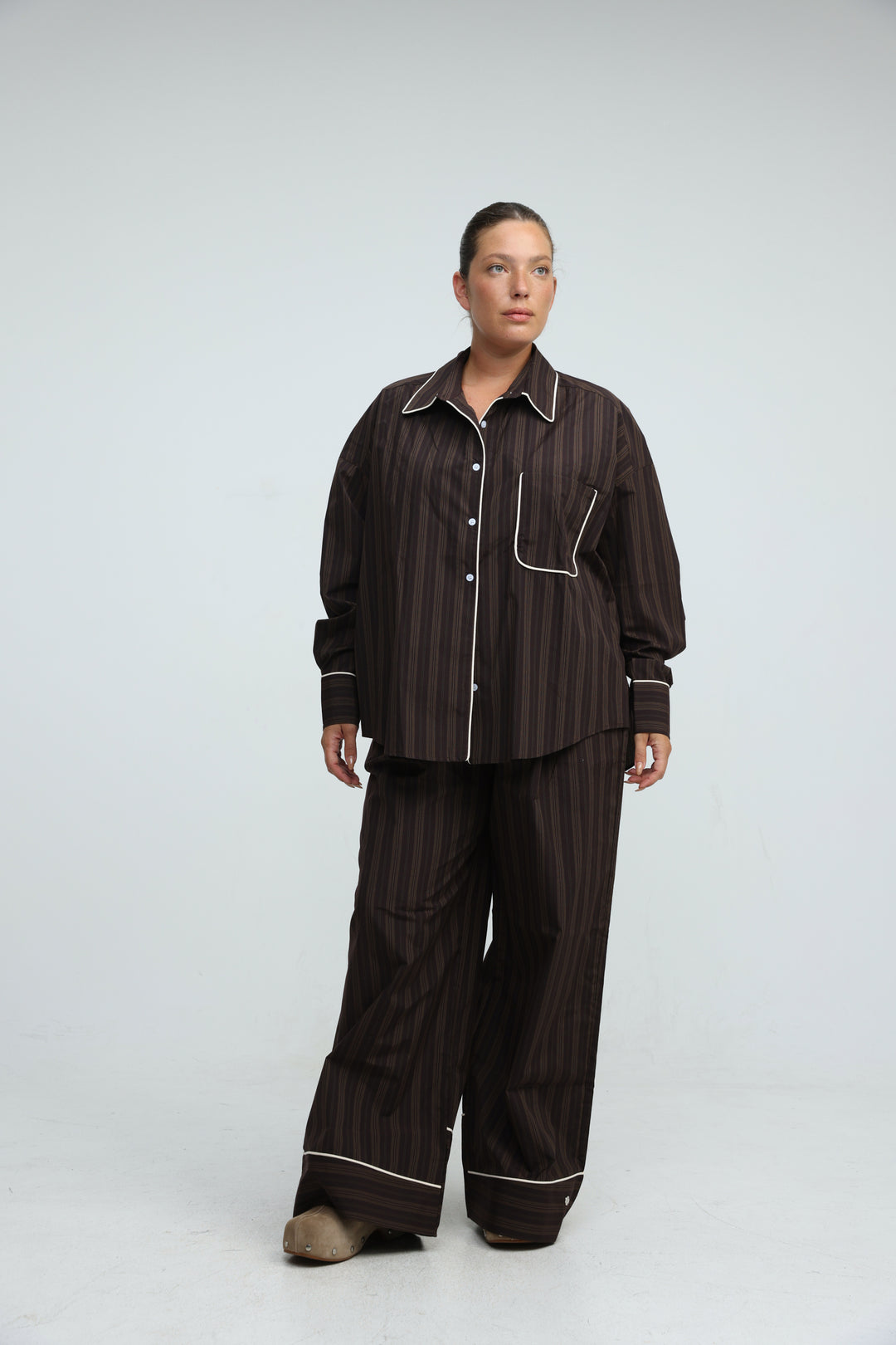 Piped Brown Striped Bottoms