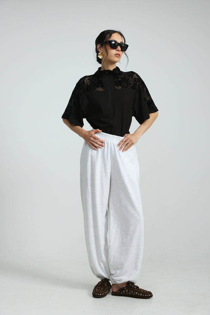 Adamon Black Floral Velvet Polo
