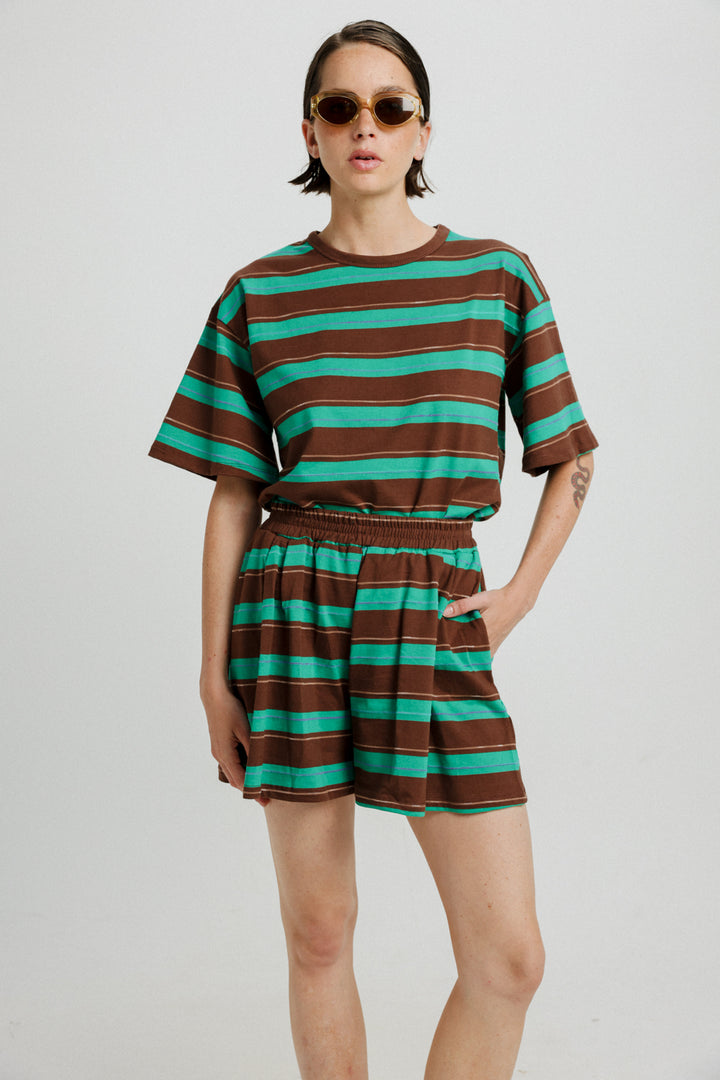 Rock Brown&Green Stripes Shorts