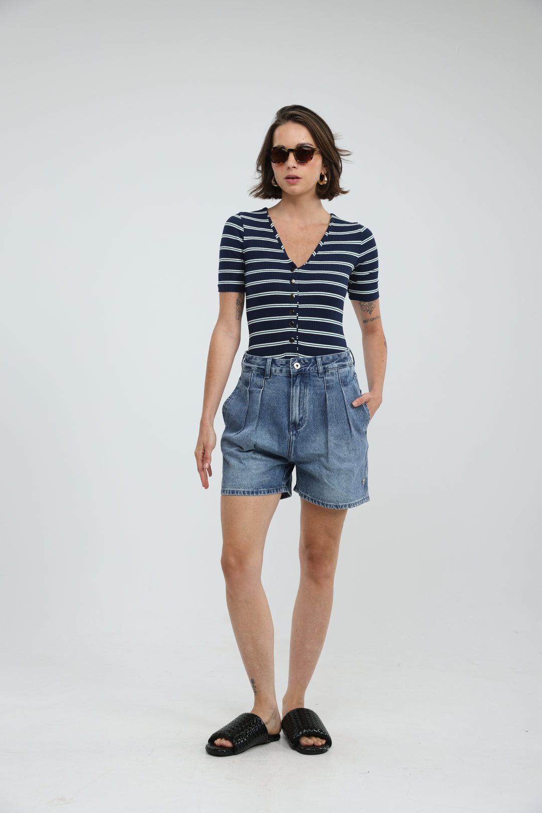 Rosewood Navy Striped Bodysuit