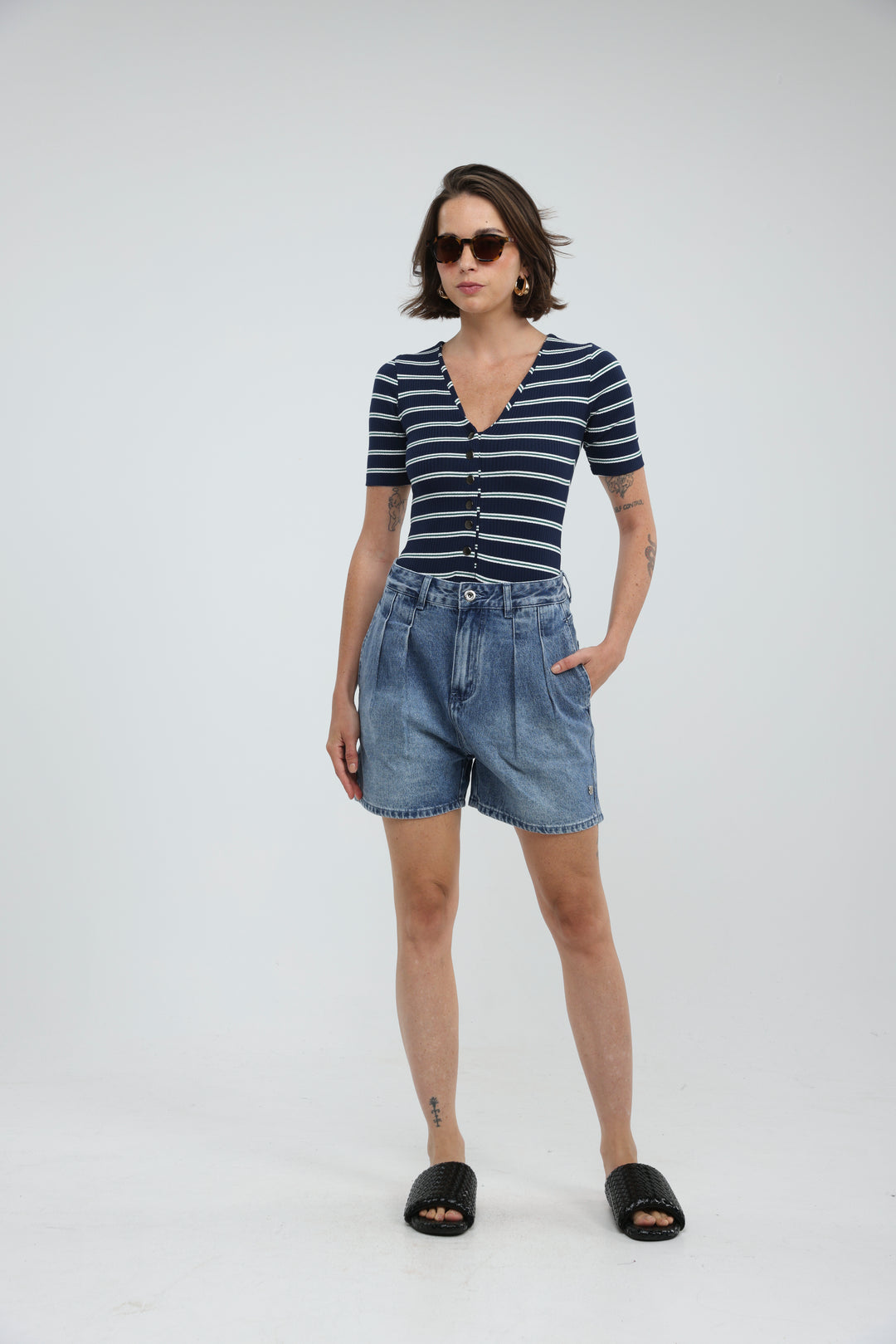 Rosewood Navy Striped Bodysuit