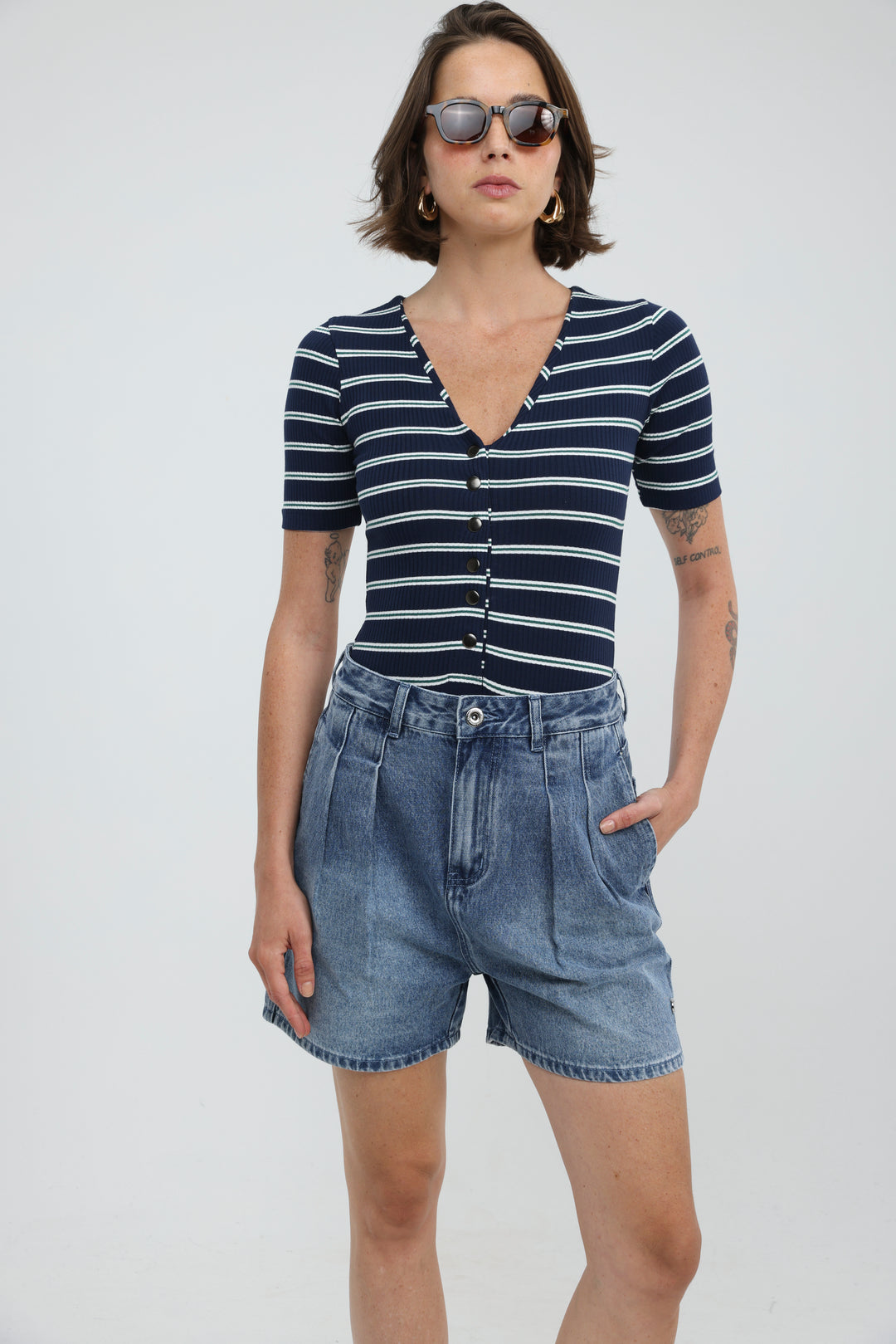 Rosewood Navy Striped Bodysuit
