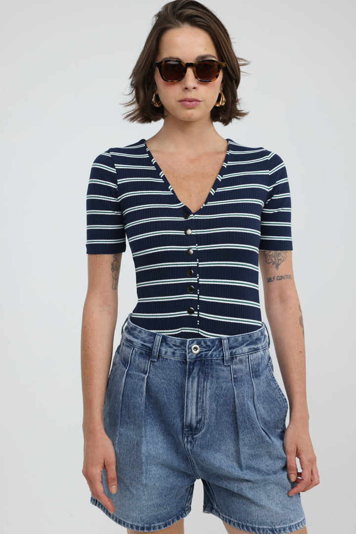 Rosewood Navy Striped Bodysuit