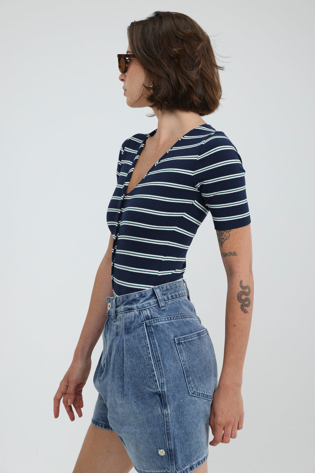 Rosewood Navy Striped Bodysuit