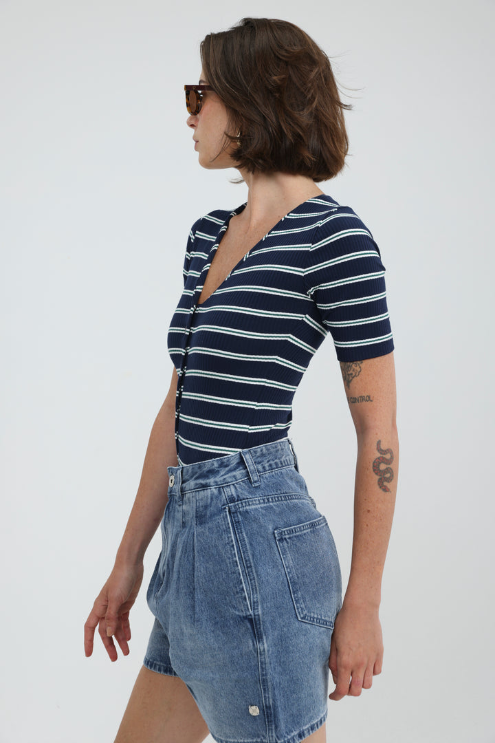 Rosewood Navy Striped Bodysuit