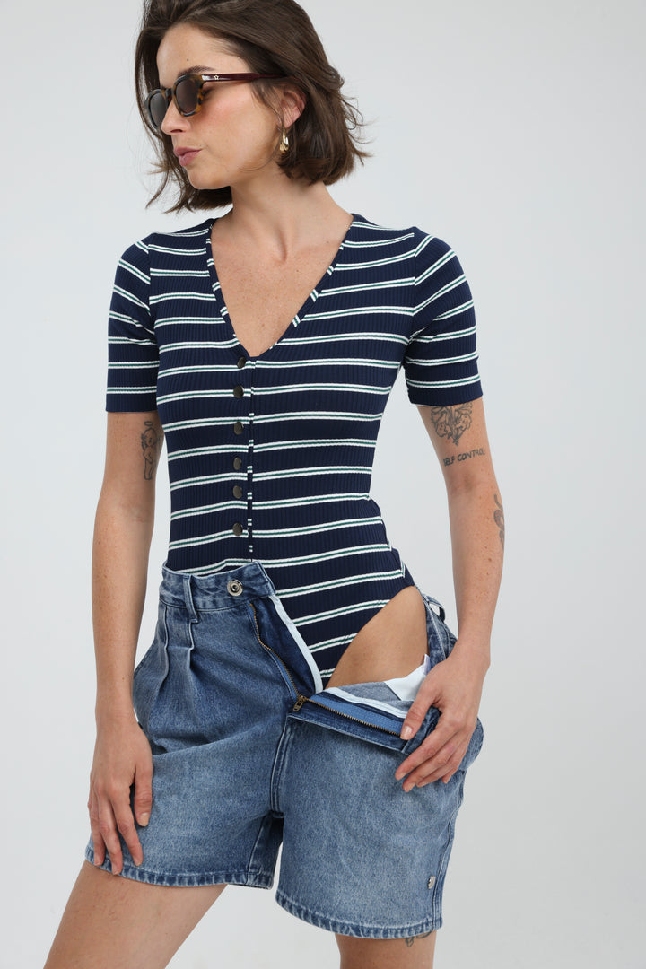 Rosewood Navy Striped Bodysuit