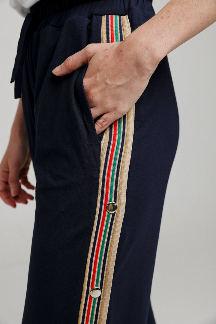 Popper Navy Striped Joggers