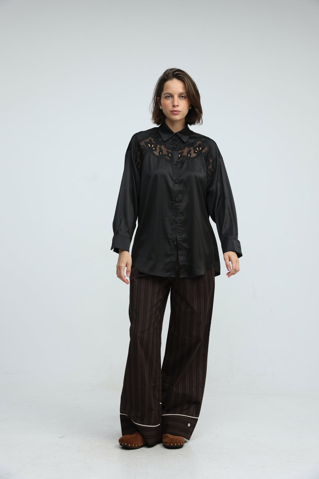 Piped Brown Striped Bottoms