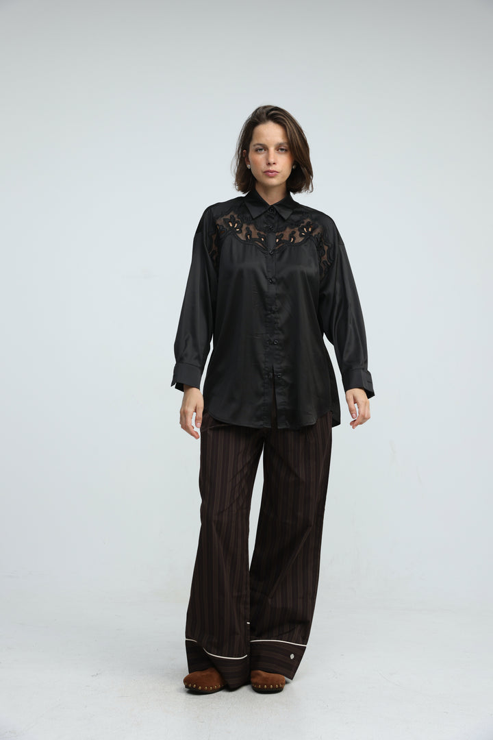 Piped Brown Striped Bottoms