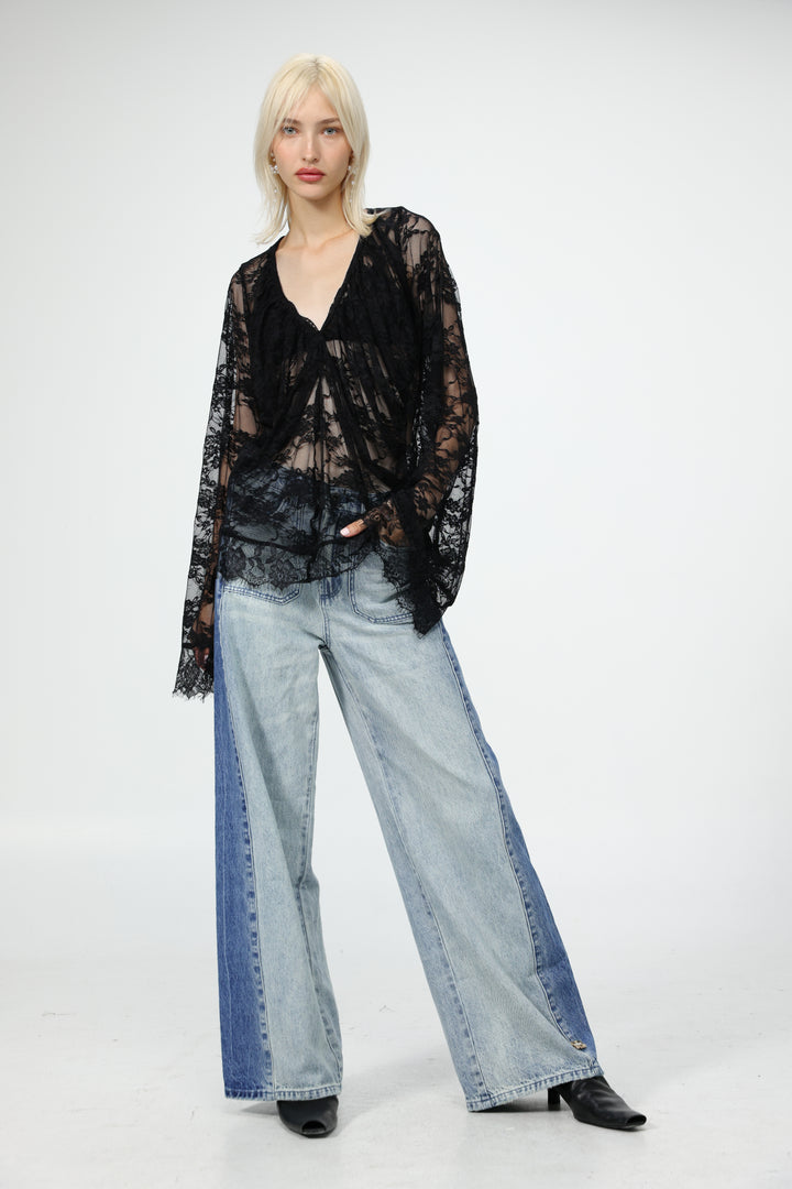 Lace Draped Black Blouse