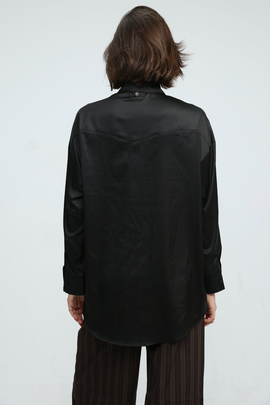 Satin Embroidered Black Buttoned Shirt