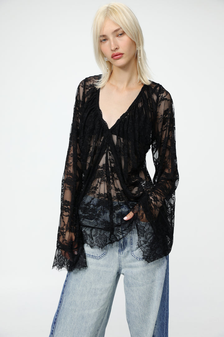 Lace Draped Black Blouse