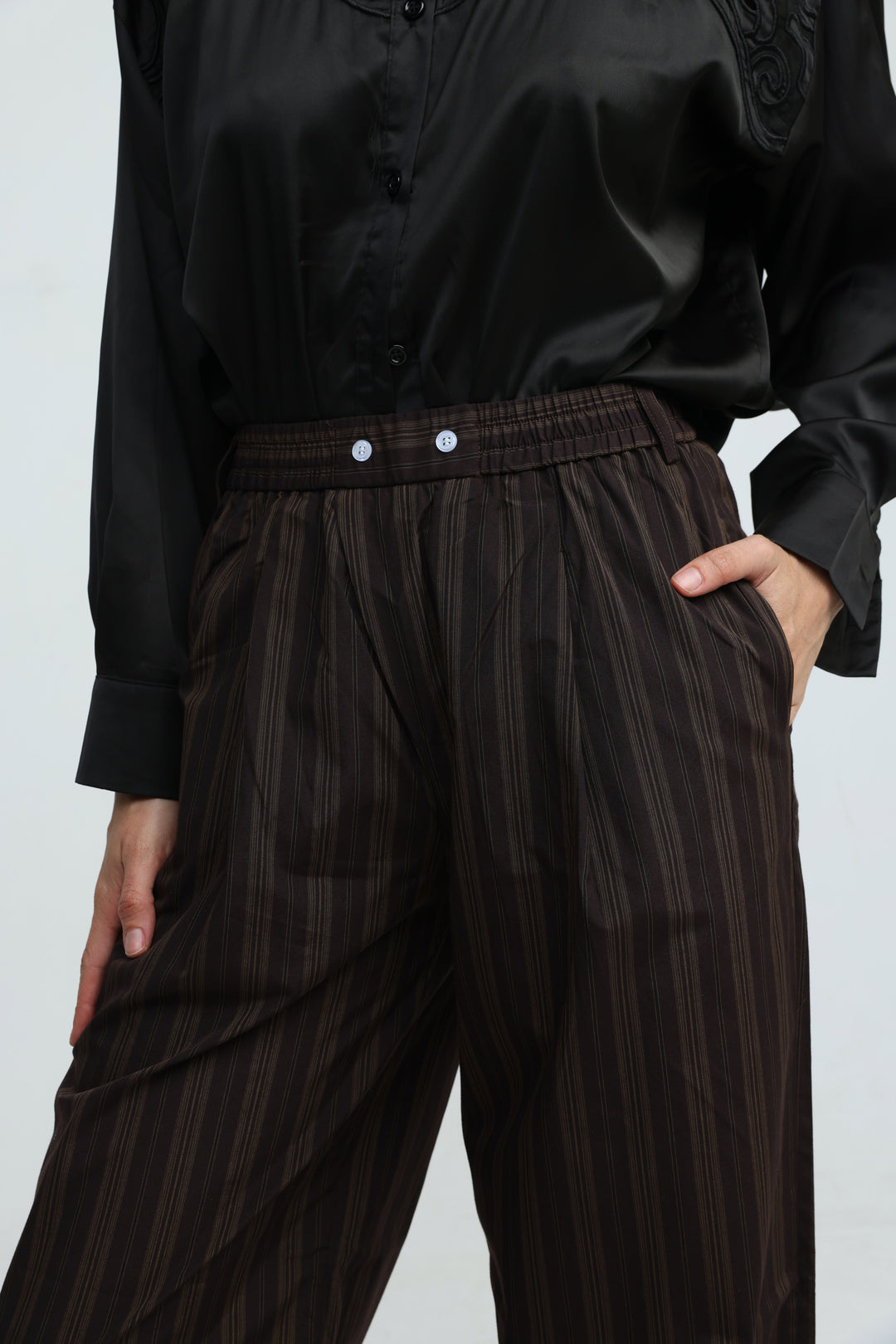 Piped Brown Striped Bottoms