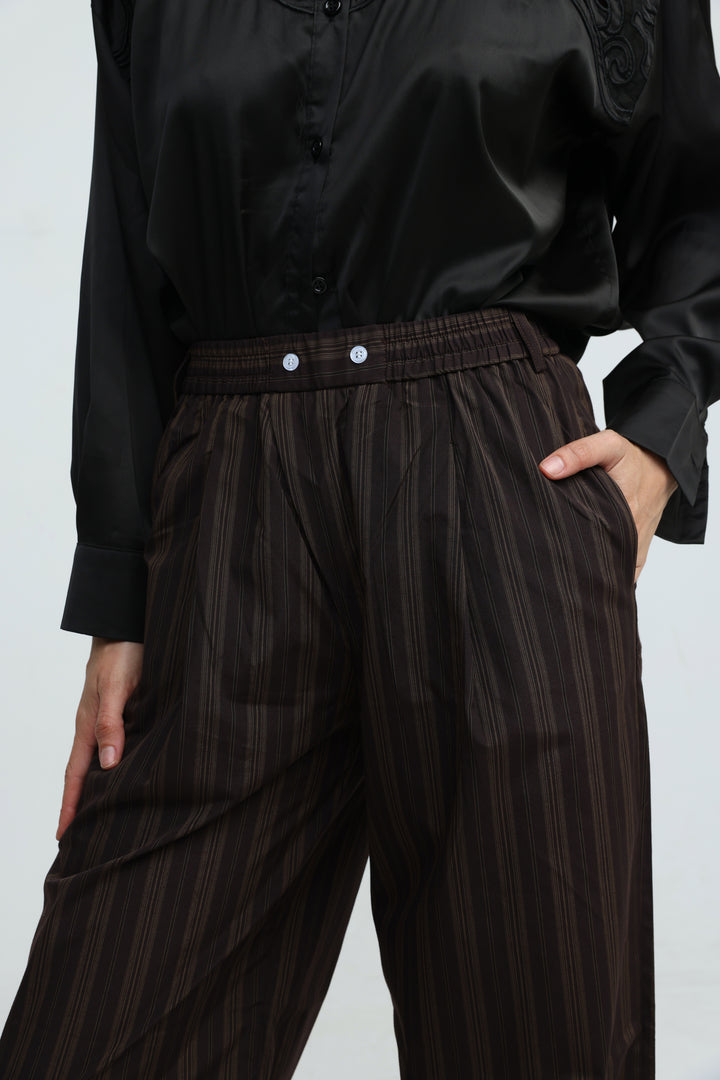 Piped Brown Striped Bottoms
