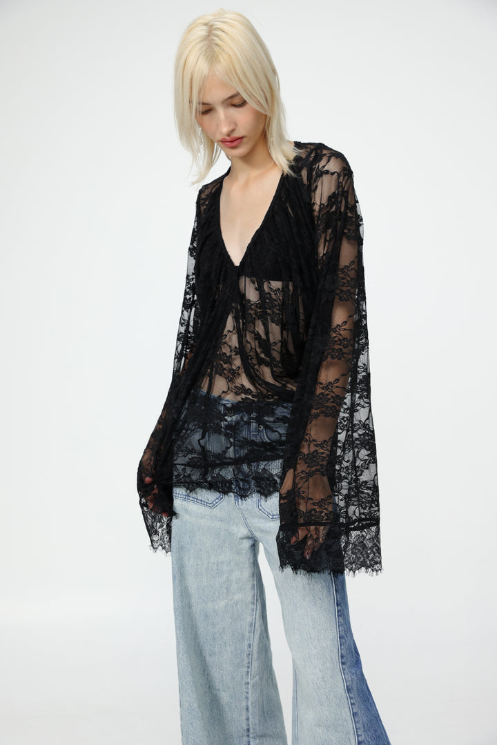 Lace Draped Black Blouse