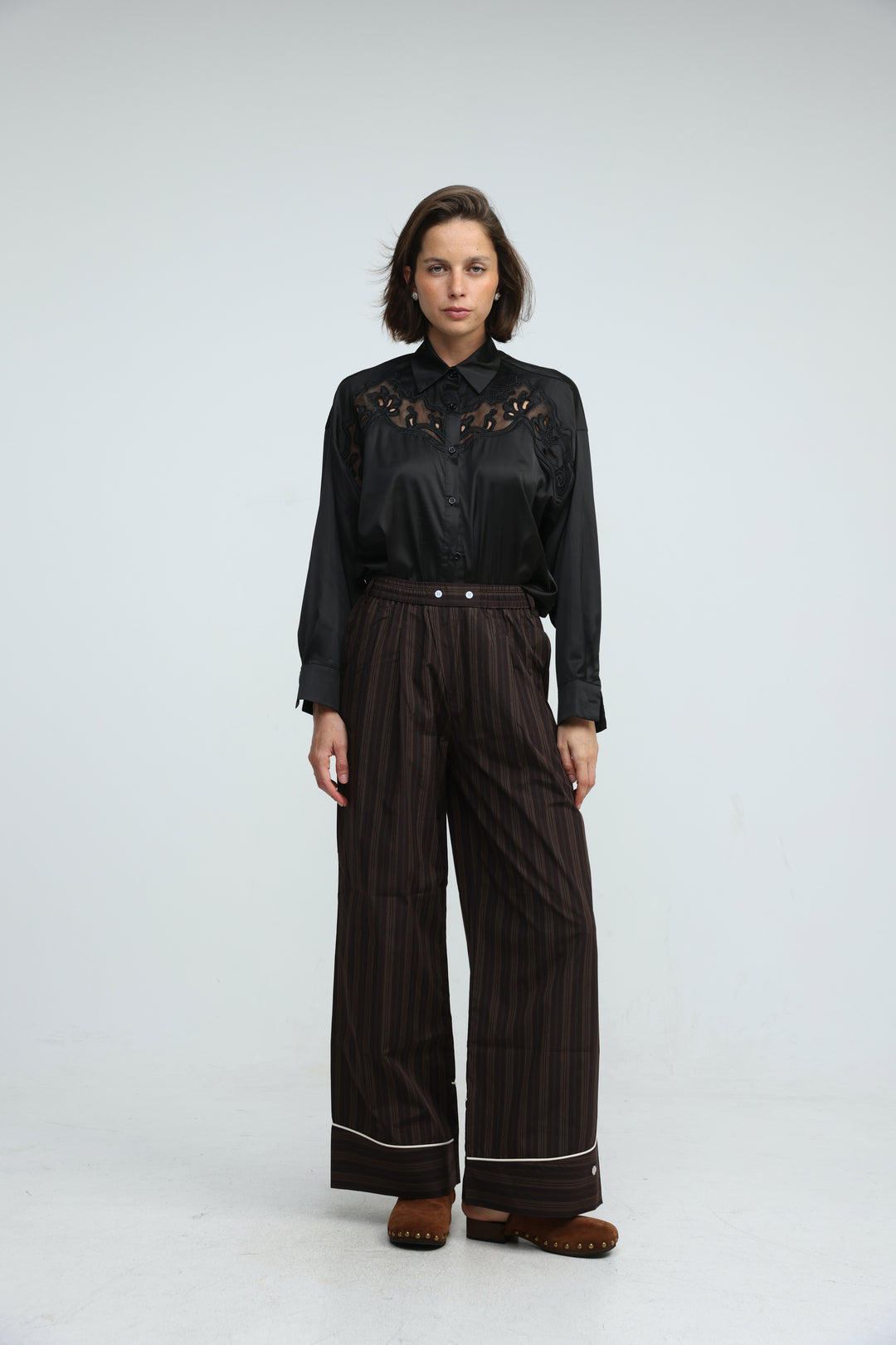 Piped Brown Striped Bottoms