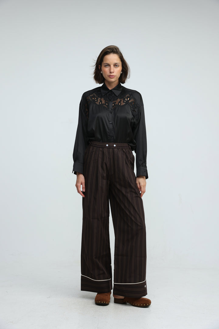 Piped Brown Striped Bottoms