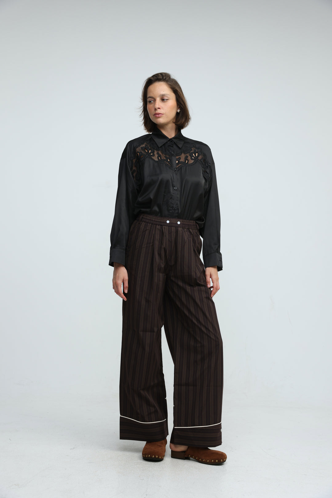 Piped Brown Striped Bottoms