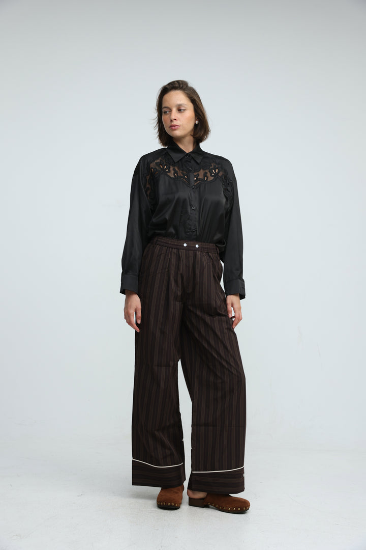 Piped Brown Striped Bottoms