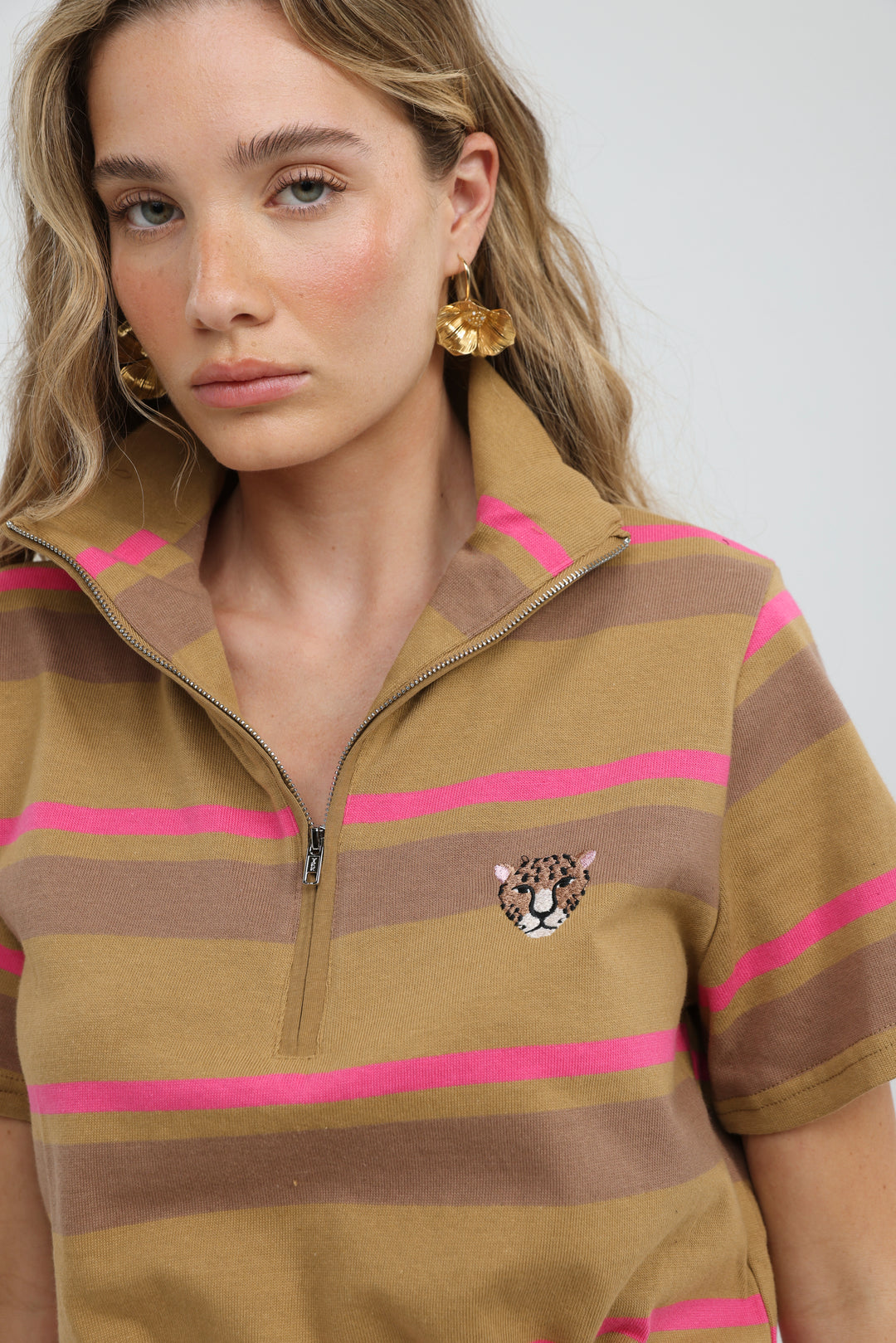 Wildflower Brown Striped Polo