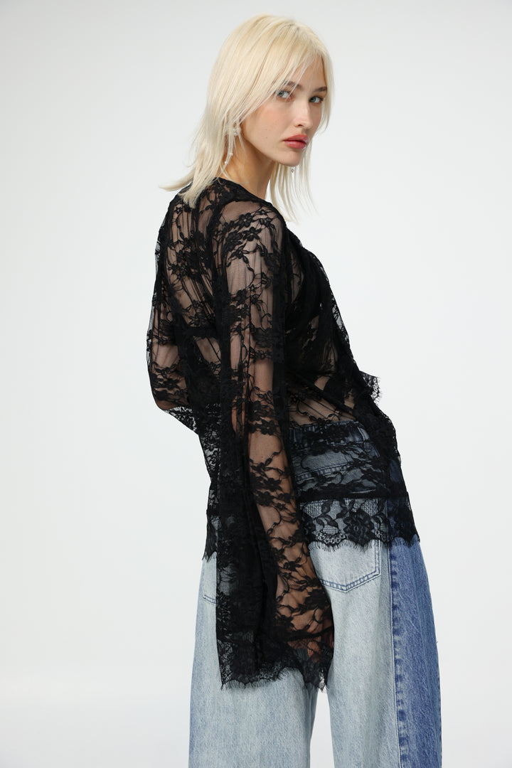Lace Draped Black Blouse