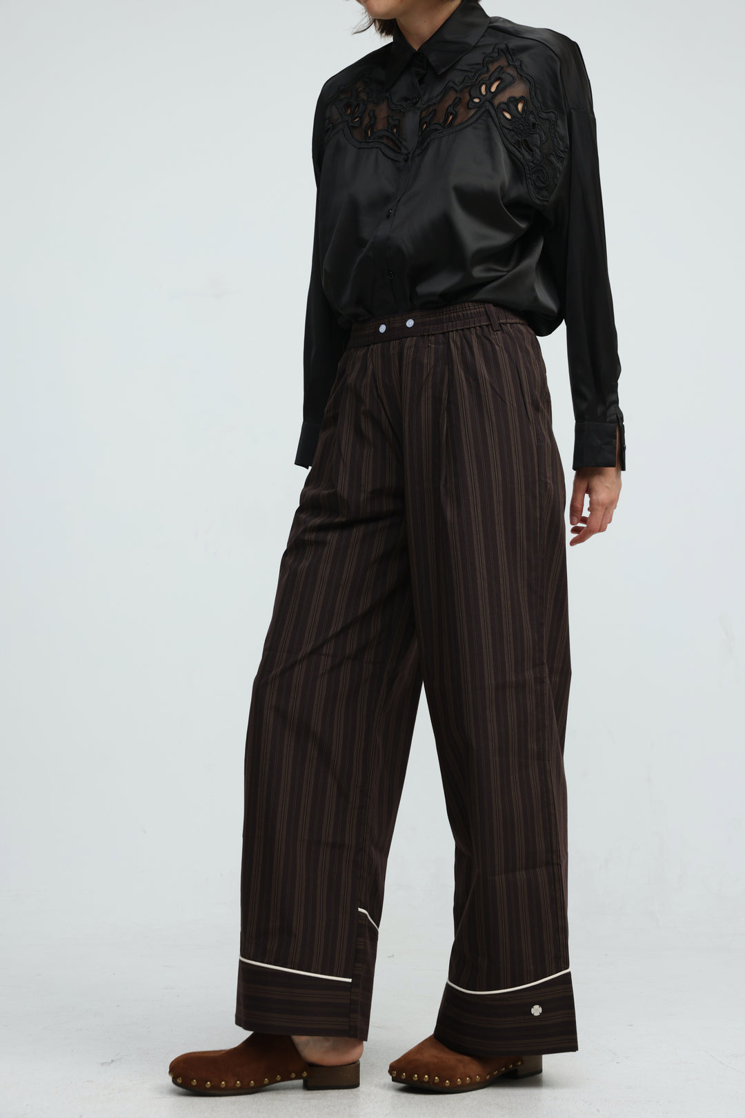 Piped Brown Striped Bottoms