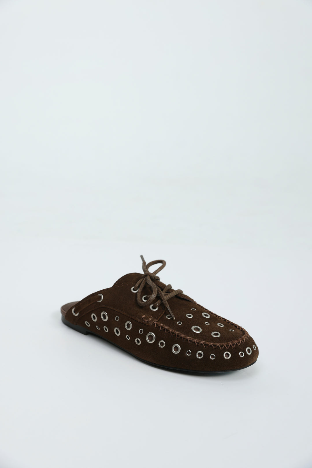 Suede Eyelet Brown Mules