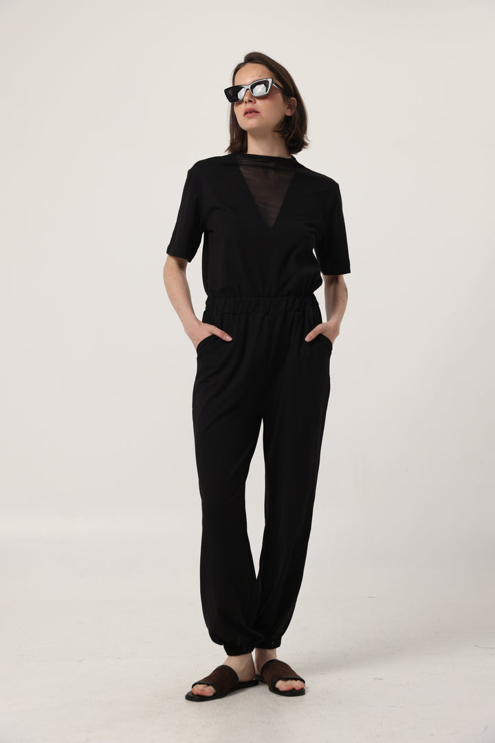 Field Black Mesh Jumpsuit