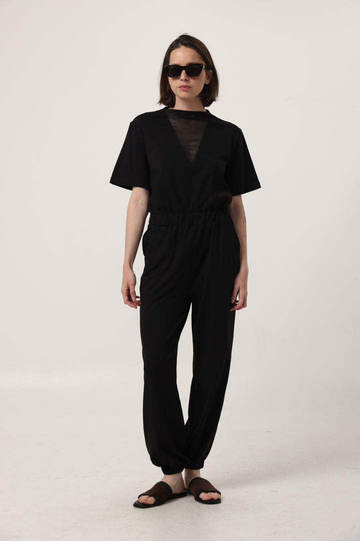 Field Black Mesh Jumpsuit